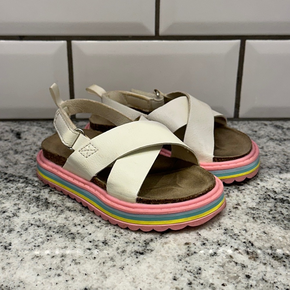 Carter's Toddler Girls Size 5 Sandals White Rainbow Platform Slingback Kidcore